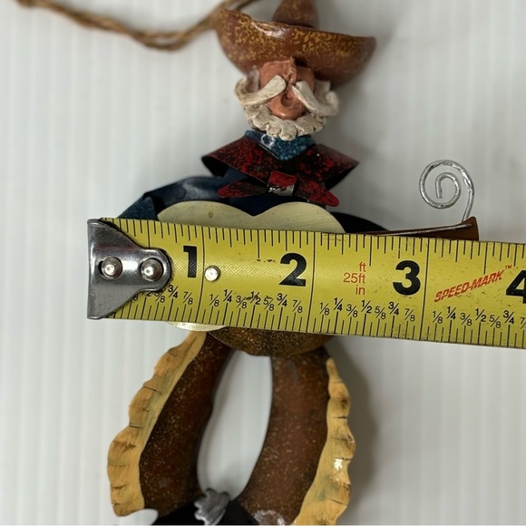 Rustic Tin Metal Singing Cowboy Playing Guitar Marionette Christmas Ornament - Picture 6 of 6